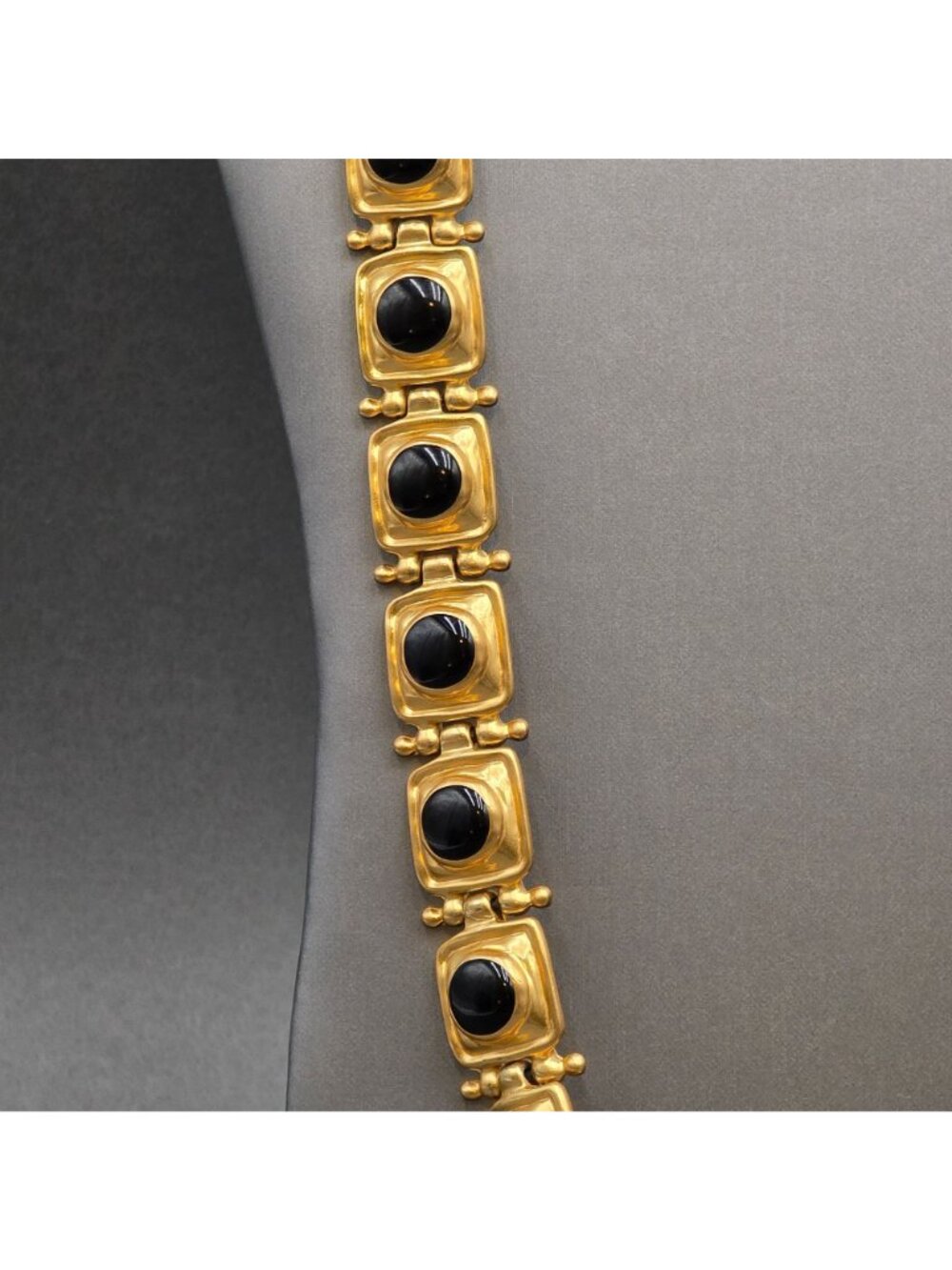 Victorian Revival Book Chain Statement Necklace 30" Gold Tone Black Glass - Picture 2 of 15